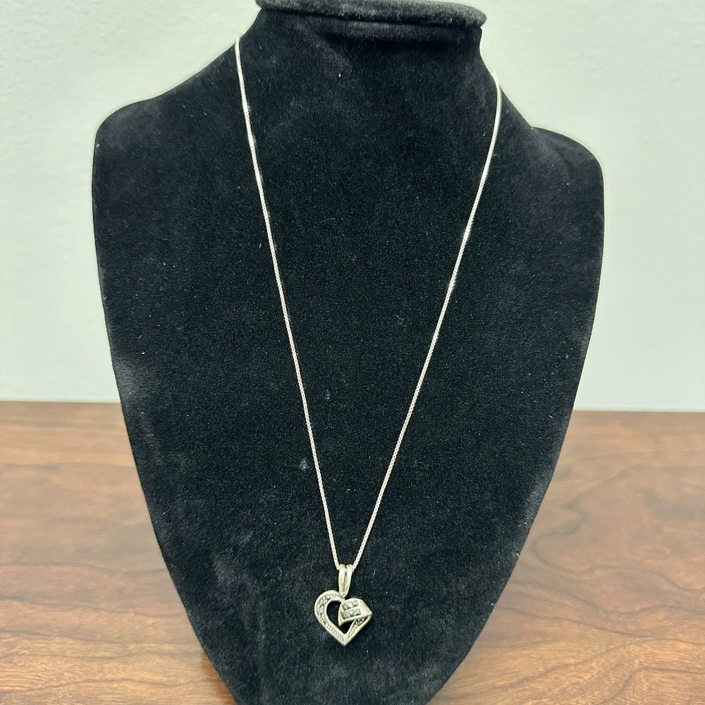 Vintage Marcasite Sterling Silver Heart Necklace